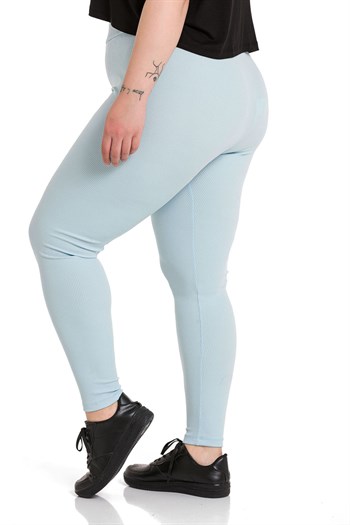 Büyük Beden Fitilli Beli Lastikli Bilek Hizasında Bebe Mavi Bayan Tayt