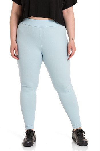 Büyük Beden Fitilli Beli Lastikli Bilek Hizasında Bebe Mavi Bayan Tayt