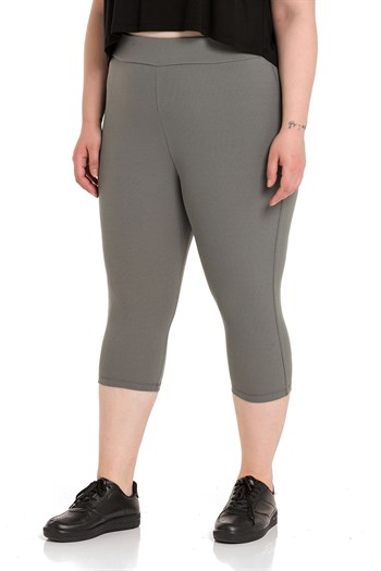 Plus Size Ribbed Waist Elastic Waistband Knee-Length Khaki Tights
