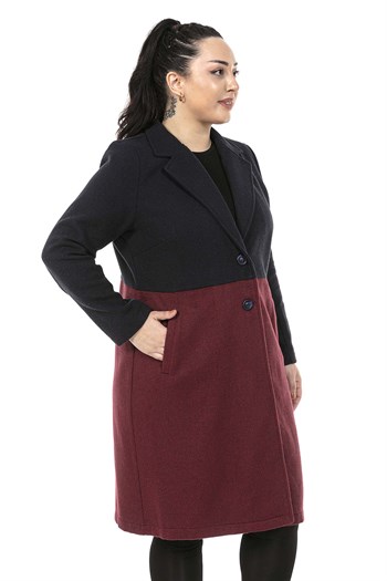 Büyük Beden Fleto Cepli Düğmeli Astarsız Lacivert Bordo Ceket