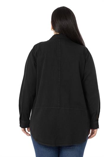 Büyük Beden Geniş Kesim Gabardin Siyah Gömlek