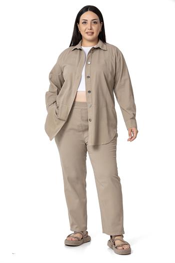 Büyük Beden Geniş Kesim Gabardin Vizon Gömlek