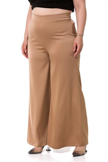 Plus Size Wide Leg Satin Mink Trousers with Elastic Waist Back