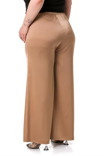 Plus Size Wide Leg Satin Mink Trousers with Elastic Waist Back