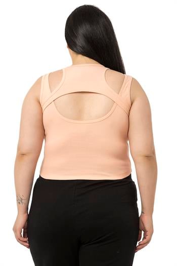 Büyük Beden Göğüs Dekolteli Fitilli Kaşkorse Somon Body