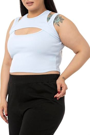 Büyük Beden Göğüs Dekolteli Fitilli Kaşkorse Bebe Mavi Body