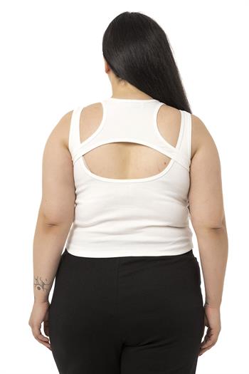 Büyük Beden Göğüs Dekolteli Fitilli Kaşkorse Ekru Body