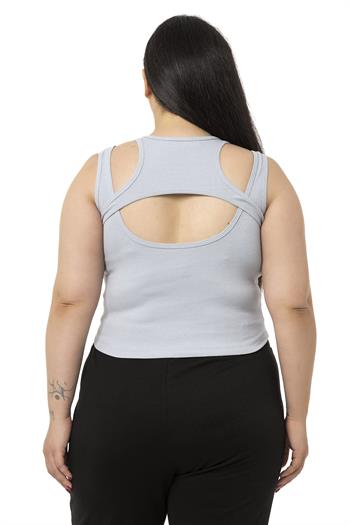 Büyük Beden Göğüs Dekolteli Fitilli Kaşkorse Gri Body