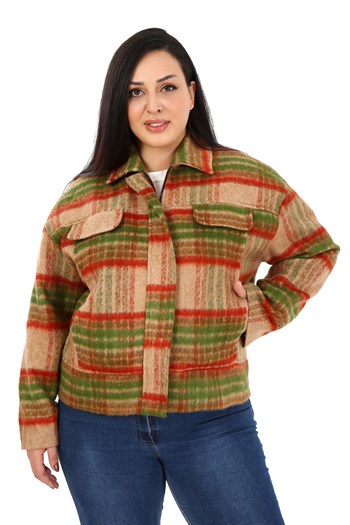 Büyük Beden Gömlek Yaka Fermuarlı Astarlı Kaşe Kısa Vizon Mont