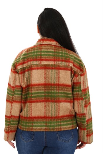 Büyük Beden Gömlek Yaka Fermuarlı Astarlı Kaşe Kısa Vizon Mont