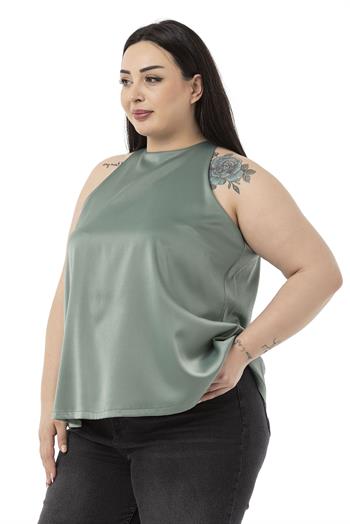 Plus Size Halter Neck Satin Textured Lined Mint Blouse