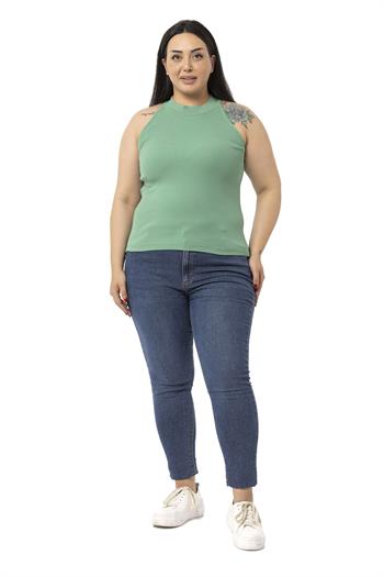 Büyük Beden Halter Yaka Yarım Balıkçı Fitilli Kaşkorse Yeşil Body