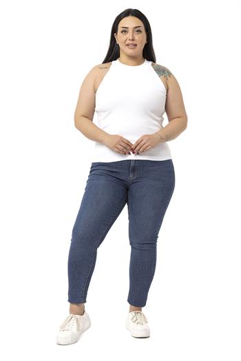 Büyük Beden Halter Yaka Yarım Balıkçı Fitilli Kaşkorse Beyaz Body