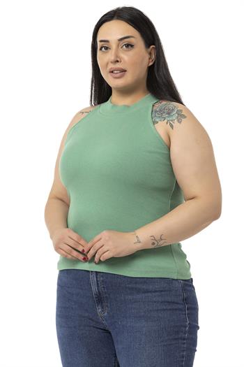 Büyük Beden Halter Yaka Yarım Balıkçı Fitilli Kaşkorse Yeşil Body