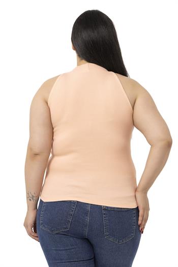 Büyük Beden Halter Yaka Yarım Balıkçı Fitilli Kaşkorse Somon Body