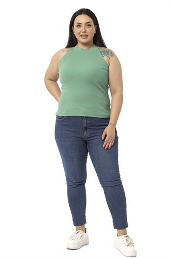 Büyük Beden Halter Yaka Yarım Balıkçı Fitilli Kaşkorse Yeşil Body