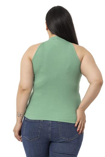 Büyük Beden Halter Yaka Yarım Balıkçı Fitilli Kaşkorse Yeşil Body