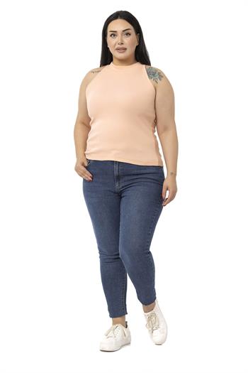 Büyük Beden Halter Yaka Yarım Balıkçı Fitilli Kaşkorse Somon Body