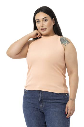 Büyük Beden Halter Yaka Yarım Balıkçı Fitilli Kaşkorse Somon Body