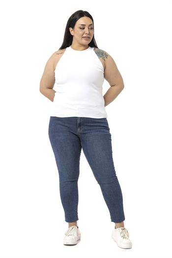 Büyük Beden Halter Yaka Yarım Balıkçı Fitilli Kaşkorse Beyaz Body