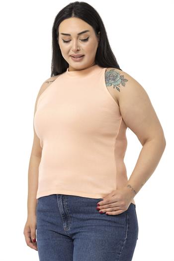 Büyük Beden Halter Yaka Yarım Balıkçı Fitilli Kaşkorse Somon Body
