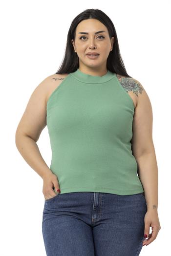 Büyük Beden Halter Yaka Yarım Balıkçı Fitilli Kaşkorse Yeşil Body