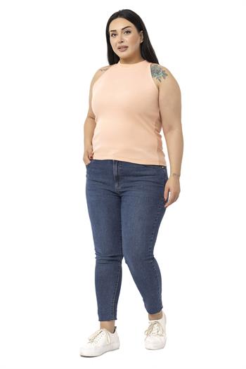 Büyük Beden Halter Yaka Yarım Balıkçı Fitilli Kaşkorse Somon Body