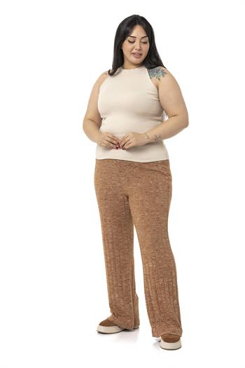 Büyük Beden Halter Yaka Yarım Balıkçı Fitilli Kaşkorse Bej Body