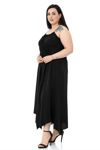 Plus Size Black Long Dress with Rope Straps and Elastic Waist