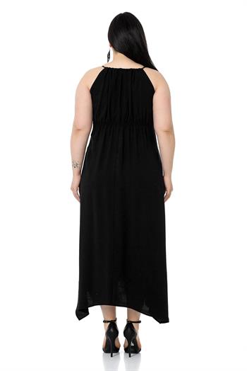 Plus Size Black Long Dress with Rope Straps and Elastic Waist