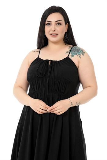 Plus Size Black Long Dress with Rope Straps and Elastic Waist