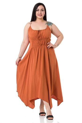 Plus Size Rope Strap Cinnamon Long Dress with Elastic Waist