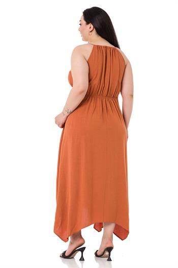 Plus Size Rope Strap Cinnamon Long Dress with Elastic Waist