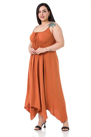 Plus Size Rope Strap Cinnamon Long Dress with Elastic Waist