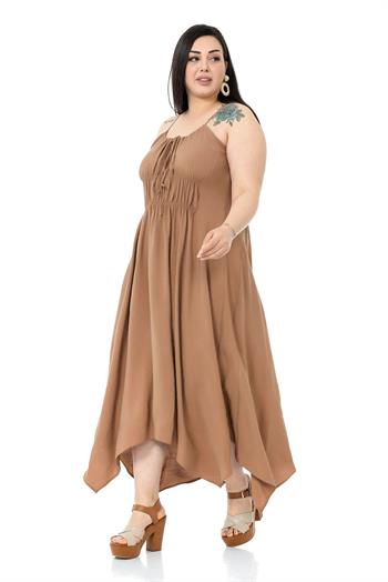 Plus Size Mink Long Dress with Rope Straps and Elastic Waist