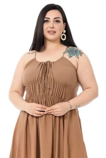 Plus Size Mink Long Dress with Rope Straps and Elastic Waist
