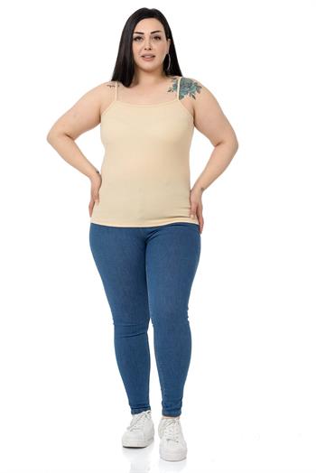 Büyük Beden İp Askılı Bürümcük Bej Rengi Body