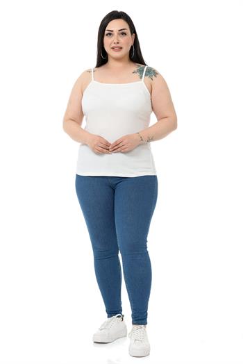 Büyük Beden İp Askılı Bürümcük Beyaz Body