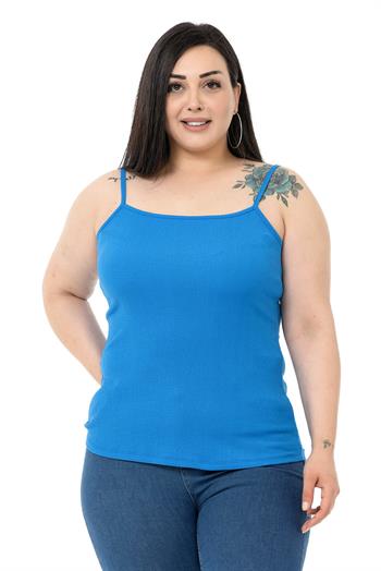 Büyük Beden İp Askılı Bürümcük Saks Mavi Body