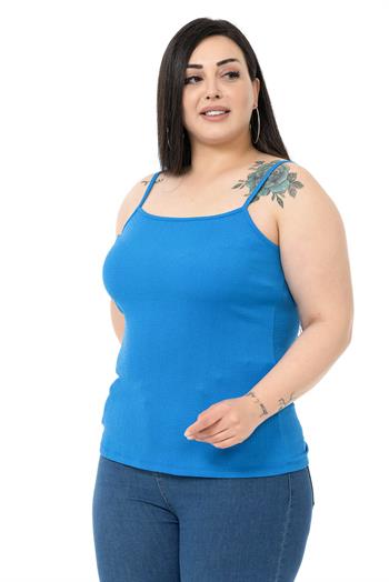 Büyük Beden İp Askılı Bürümcük Saks Mavi Body