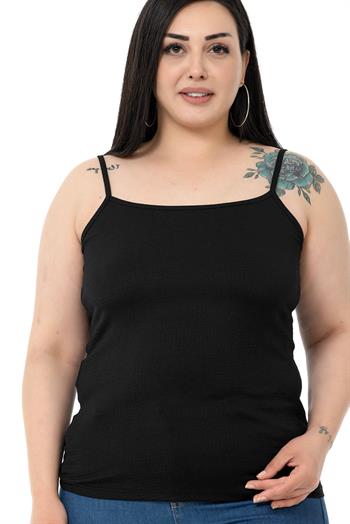 Büyük Beden İp Askılı Bürümcük Siyah Body