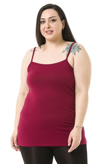 Büyük Beden İp Askılı Viskon Bordo Body