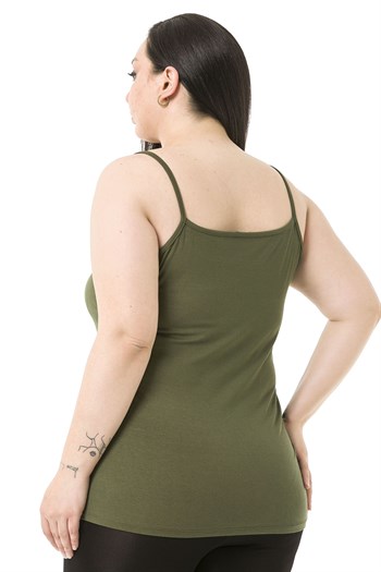 Büyük Beden İp Askılı Viskon Haki Body