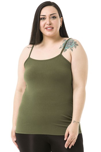 Büyük Beden İp Askılı Viskon Haki Body