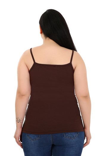 Büyük Beden İp Askılı Viskon Kahverengi Body