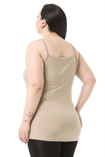 Büyük Beden İp Askılı Viskon Kum Rengi Body