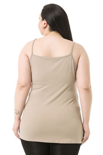 Büyük Beden İp Askılı Viskon Kum Rengi Body