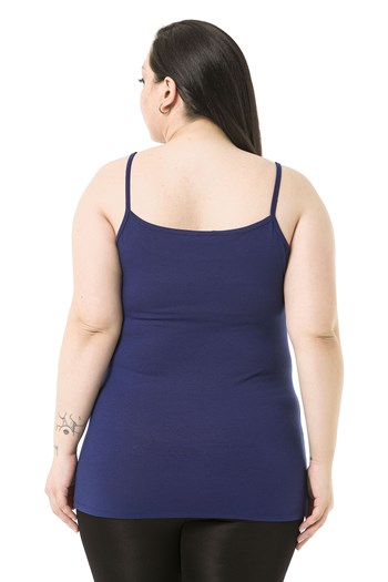 Büyük Beden İp Askılı Viskon Lacivert Body