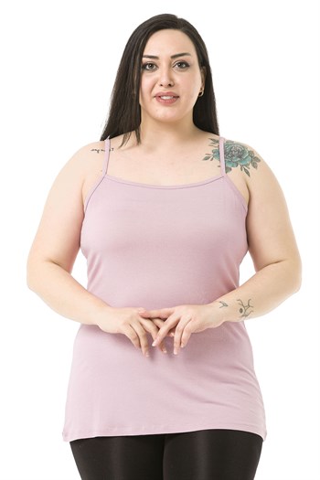 Büyük Beden İp Askılı Viskon Pembe Body