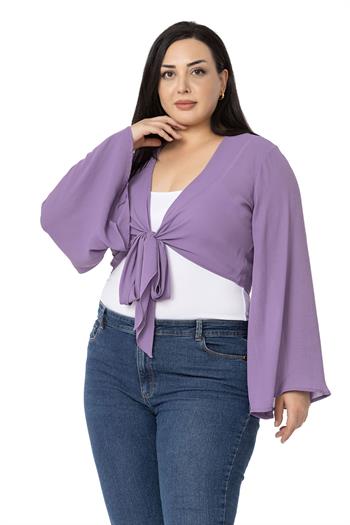 Plus Size Spanish Sleeves Tie Front Chiffon Lilac Bolero